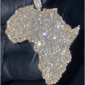 Pendentifs Carte de l'Afrique entièrement sertis de diamants, en argent 925 véritable, testés au diamant, Moissanite CRA VVS, Pendentifs de joaillerie fine - Product Image 1