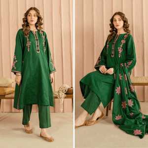 Green Embroidered Cotton Salwar Kameez Set Women Traditional Loose Fit <b>Ankle</b>-Length Casual Wear India Pakistan Style - Product Image 5