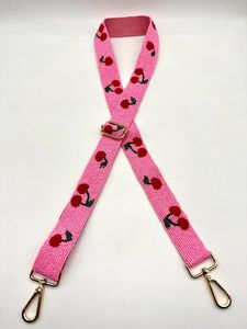 Sangle de sac brodée de cerises et perlée pour femme, en toile blanche, réglable, à porter à l'épaule - Product Image 2