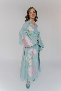 Robe longue bleu clair brodée de fleurs naturelles, style ethnique bohème en coton, pour femme, tenue décontractée d'été, collection 2026, élégante - Product Image 4