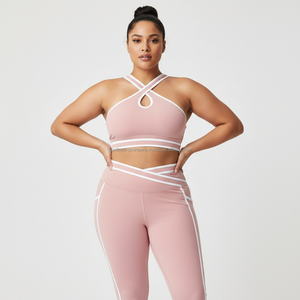 Private Label Plus Size Solid Yoga Set Women High Waist Leggings Sports <b>Bra</b> Gym Workout Activewear 2-Piece Quick-Dry Breathable - Product Image 2