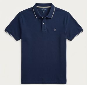 Polo de Manga Corta Azul Claro para Hombre, Corte Regular, Ribete en Contraste, Estilo Preppy, Logotipo Bordado en la Parte Delantera, Color Sólido, Algodón Oxford - Product Image 4