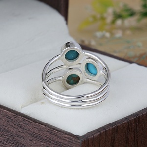 <b>Turquoise</b> Triple Cabochon 925 Silver <b>Ring</b> Boho Geometric Gemstone Statement <b>Ring</b> Unisex Everyday Wear - Product Image 3