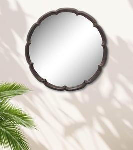 Miroir mural rond à bords festonnés, cadre en bois, design décoratif traditionnel pour chambre à coucher, salon - Product Image 6