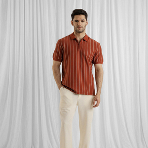 Chemises décontractées pour hommes tendance, toutes saisons, de haute qualité, 100% coton, unies, vintage, tricotées, respirantes, logo personnalisé, manches courtes - Product Image 5