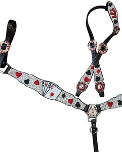 Juego de arreos para caballo de cuero con pedrería de cristal personalizada, cabezada y pechera de cuero natural suave, diseños personalizados, duradero y ligero - Product Image 1