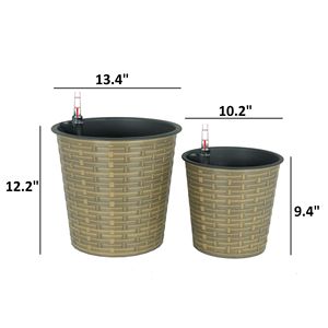 Vaso Decorativo Rotondo in Vimini Naturale da 10,2 Pollici con Sistema di Auto-Irrigazione per Fiori e Piante da Interno ed Esterno - Product Image 5