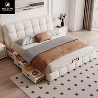 Lit en tissu capitonné moderne minimaliste de style français avec motif crème flottant en pâte feuilletée, pattes de chat