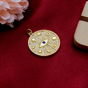 Pendentif Breloque Rond Œil Bleu en Argent Sterling 925 Plaqué Or avec Zircon, Vente en Gros Usine |   Accessoires pour la fabrication de bijoux - Product Image 4