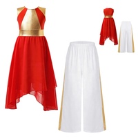 6-16 enfants filles louange culte tenue de danse robe métallique avec pantalon ensemble liturgique danse lyrique cérémonie choeur Festival événement