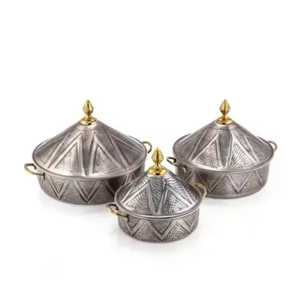 Ensemble de casseroles de luxe en cuivre martelé, bol isotherme avec couvercle noir mat et bouton doré pour buffet de mariage - Product Image 4