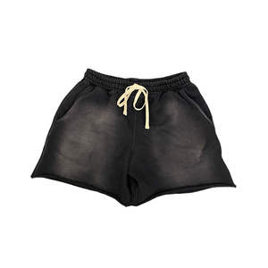 Custom Logo High Quality Cotton Fleece <b>Shorts</b> Casual Streetwear Raw Hem Oversized Black <b>Sweat</b> <b>Shorts</b> Wholesale <b>Men</b> Gym <b>Shorts</b> - Product Image 3