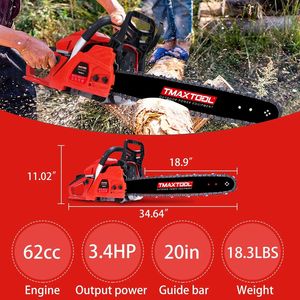 Potente Motosierra de Gasolina de 62cc y 20 Pulgadas con Motor de 2 Tiempos para Podar, Desramar y Operaciones de Aserradero - Disponible en Rojo - Product Image 5
