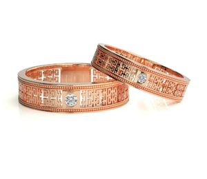 925 Sterling Silver Rose Gold Plated Romantic Christian Ornate <b>Couple</b> <b>Rings</b> with Cubic Zirconia - Product Image 1