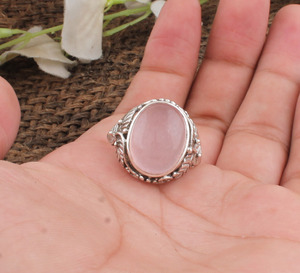 Bague en argent sterling 925 avec quartz rose naturel, artisanale, style classique, bijoux pour femmes, cadeau romantique - Product Image 2