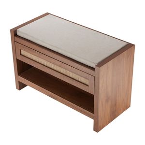 30.9 \ "Panca in Rattan intrecciata a mano cuscino del sedile in lino per ingresso camera da letto soggiorno cucina stile fattoria Boho - Product Image 1
