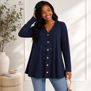 Cosh International Acrylic Sisterhood Sorority <b>Navy</b> Blue V-Neck Long Sleeve Knitted <b>Cardigan</b> Casual Style Full Length Frock - Product Image 3