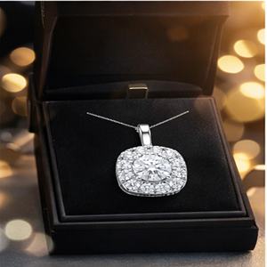 Women's Fashion 10K <b>Solid</b> Gold Custom Pendant <b>Necklace</b> 0.5ct Small Double Square Halo White Lab Grown Diamond Trendy Charms - Product Image 4