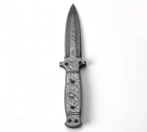 Couteau utilitaire à lame fixe en acier Damas, artisanal et personnalisé, pour collectionneur, outil d'artisanat d'extérieur avec manche en Damas - Product Image 5