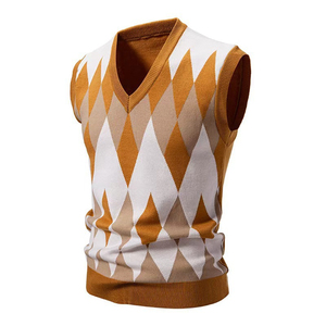 Factory Wholesale Men's <b>Sweater</b> OEM ODM Custom Men V Neck Multi Color <b>Argyle</b> Sleeveless Knit Vest - Product Image 6