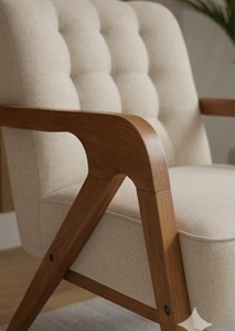 Fauteuil d'appoint capitonné en tissu de style Mid-Century Modern, fauteuil lounge individuel en bois massif pour salon - Product Image 6