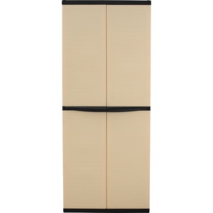 Modern PVC <b>Storage</b> Cabinet Black Frame Beige Doors Four Door Multi Purpose <b>Tall</b> House Utility Organizer Cupboard Tower Unit - Product Image 4
