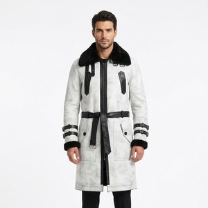 <b>Men's</b> Genuine Leather Long <b>Coat</b> Turn-down Collar Moto Style Winter Wear Windproof Fur Lined Thick <b>Shearling</b> Jacket - Product Image 1
