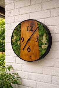 Luxury Modern Traditional Beige Round Wood Wall <b>Clock</b> Contemporary Industrial Retro Handmade With Grass For Guest Room - Product Image 2
