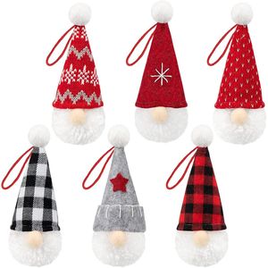 Ensemble de 6 gnomes Tomte suédois faits à la main, ornements décoratifs en peluche pour boules et arbres de Noël, décorations suspendues pour sapin de Noël - Product Image 1