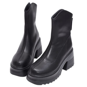 Bottines à plateforme en cuir véritable pour femmes Ann'S, talon épais de 9 cm, fermeture éclair, antidérapantes, hiver, vente en gros - Product Image 3