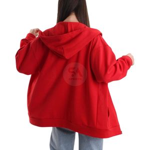 Sweat à capuche 100 % coton rouge pour femme, entièrement zippé, en molleton épais, avec logo personnalisé sur le devant, idéal pour l'hiver, le fitness et la gym, coupe oversize, haute qualité - Product Image 3