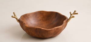 Heavy Duty Walnut Finished Mango Wood Serving Bowl Wavy Centerpiece with Sculpted <b>Twig</b> Handles - Product Image 3