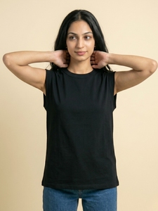 Camiseta Deportiva Negra para Mujer, Sin Mangas, Cuello Redondo, Corte Holgado Informal, Básica, Suave y Cómoda, Top de Moda para el Día a Día, Estilo Urbano Moderno - Product Image 2