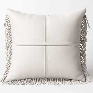 Square Leather Pillow 20x20in with Fringe Decor for Home - Product Image 3