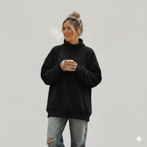 Sudadera Oversize de Cuello Alto para Mujer, Tejida, Negra, con Hombros Caídos, Manga Larga, para Otoño - Product Image 1