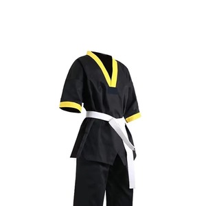 Uniforme de Taekwondo noir pour homme avec bordure jaune, coupe régulière, 100% coton, vêtements d'arts martiaux durables, taille adulte - Product Image 2