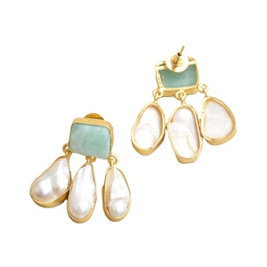 Sophisticated Pearl Drop <b>Earrings</b> With Semi-Precious Stone Pearl Gold Plated Finish And Master Made Quality Jewelry - Product Image 4