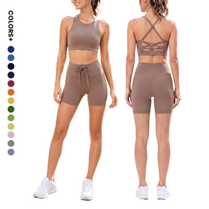 Shorts de Yoga de Cintura Alta para Mujer, Personalizados OEM, con Cordón Frontal, Elásticos en 4 Direcciones, 220GSM, Spandex y Nailon - Product Image 2