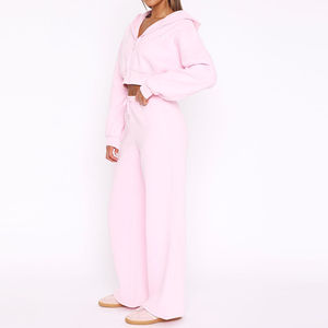 Conjunto de Sudadera Corta con Cremallera y Pantalones de Chándal, Chándales Personalizados, Conjunto de Jogger con Bordado Vintage Desgastado, Chándales de Streetwear para Mujer - Product Image 6