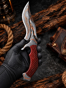 Couteau Bowie à lame en acier Damas forgé à la main, manche en nid d'abeille, garde-poignée croisé, pour la chasse, le camping, les activités de plein air, couteau de collection - Product Image 3