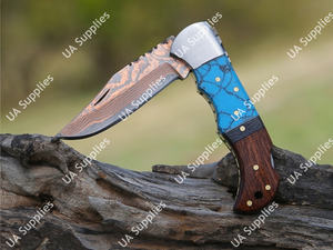 Cuchillo Plegable de Bolsillo EDC de Cobre Damasco de Grado Industrial con Punta de Gota - Cuchillo de Camping OEM/ODM Disponible, Cuchillo de 6.5 Pulgadas de Largo - Product Image 4