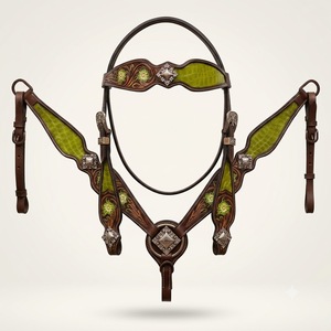SAISHAS - Conjunto completo de equipo ecuestre de cuero genuino con cabezada, pechopetral y riendas de estilo western, con estructura de madera, duradero y de alta calidad. - Product Image 1