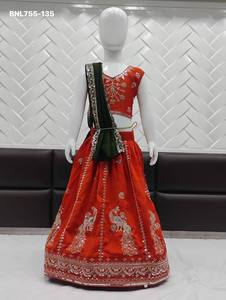 Conjunto de lehenga listo para usar de seda Vichitra con hilo multicolor, zari, lentejuelas y motivos animales, para uso ocasional. Proveedor indio. - Product Image 3