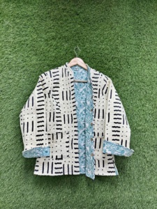 Handmade Eco-Friendly Breathable Quilted Cotton <b>Jacket</b> for <b>Women</b> | Autumn/Winter/Summer <b>Lightweight</b> Boho Outerwear Black - Product Image 5