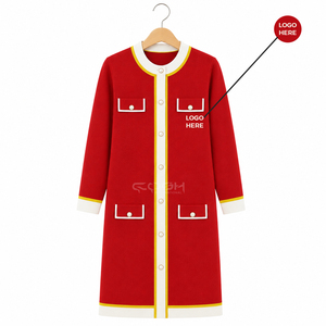Cardigan long rouge en acrylique Cosh International Sorority Sisterhood avec bordure contrastée et fermeture boutonnée, manches longues, style classique - Product Image 1