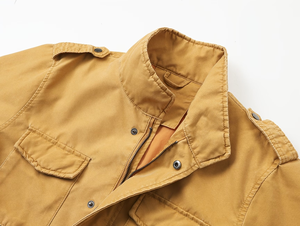 Men's Tan Canvas Safari <b>Jacket</b> Stand Collar Zipper Closure Epaulet Workwear Style Plus Size Autumn Wear Regular Fit Bangladesh - Product Image 5