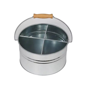 Organisateur de couverts et ustensiles en métal galvanisé style ferme avec poignée en bois, 4 compartiments, support de comptoir de cuisine rustique - Product Image 4