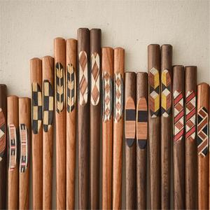 Wooden <b>Chopsticks</b> Set With Geometric Pattern Matte Finish Wabi Sabi Design <b>Reusable</b> Flatware for Everyday Use - Product Image 6