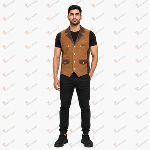 Chaleco de Gamuza Marrón para Hombre Tiierwear con Bolsillos con Cremallera, Prenda Exterior Informal con Cuello Camisero y Diseño de Botones - Product Image 2
