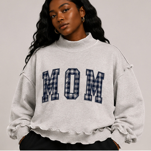 Sweat-shirt surdimensionné personnalisé OEM pour femme, col montant à bordure festonnée, en molleton crème, cadeau Fête des Mères, vêtement en coton épais - Product Image 4